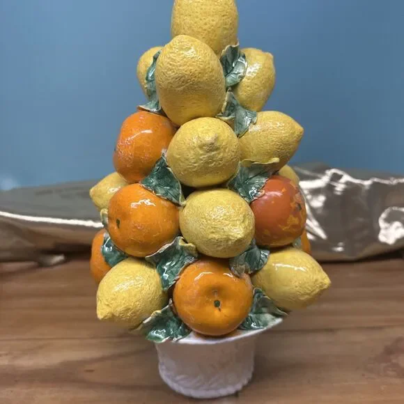 Mid-Century 12” Italian Lemon/Orange Topiary Basket Centerpiece Vintage